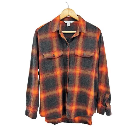 Old Navy Tops - Old Navy Women's Swifty Evermore Boyfriend Flannel Shirt M Orange Black Plaid‎